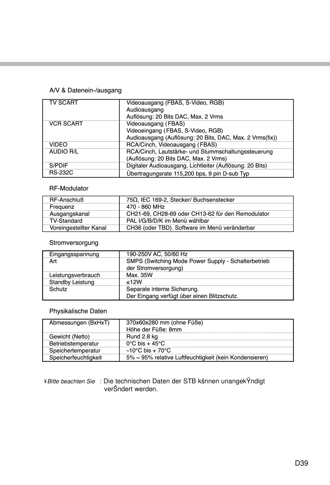 Humax IRCI-5400Z manual D39 