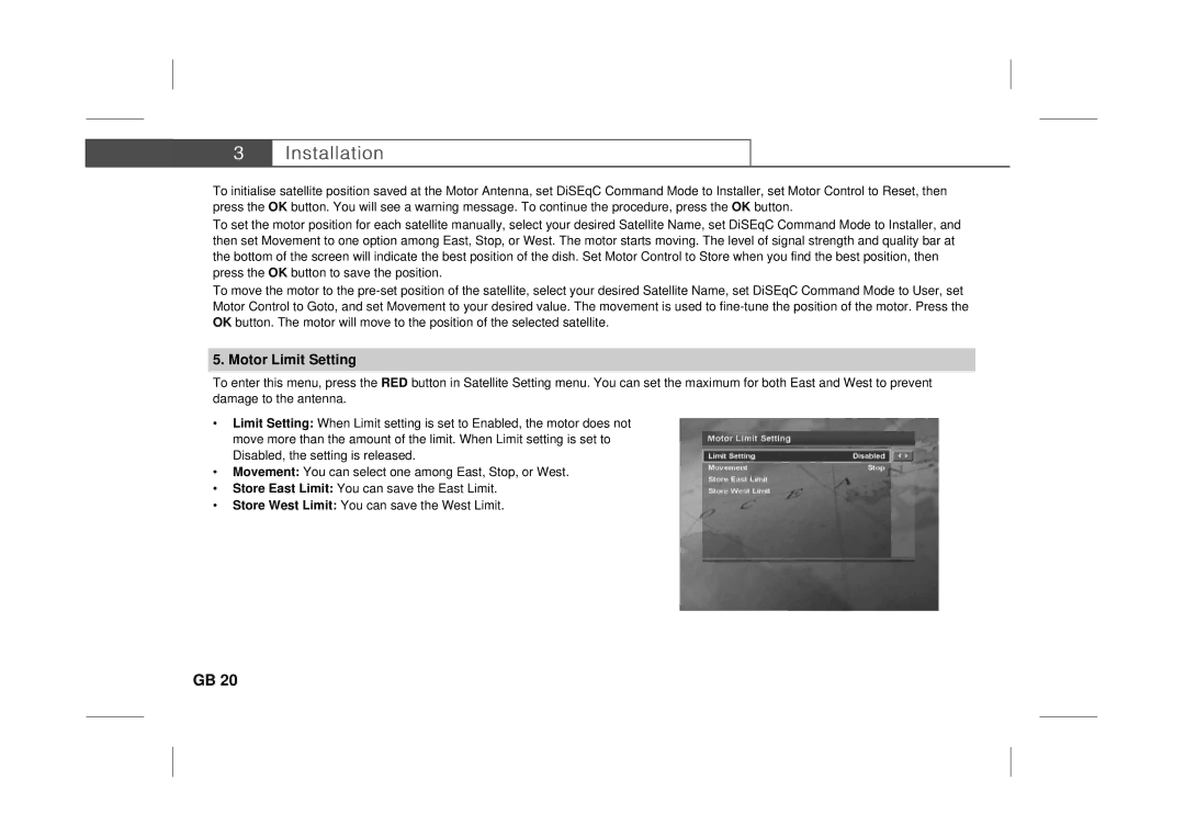 Humax IRCI-ACE user manual Motor Limit Setting 