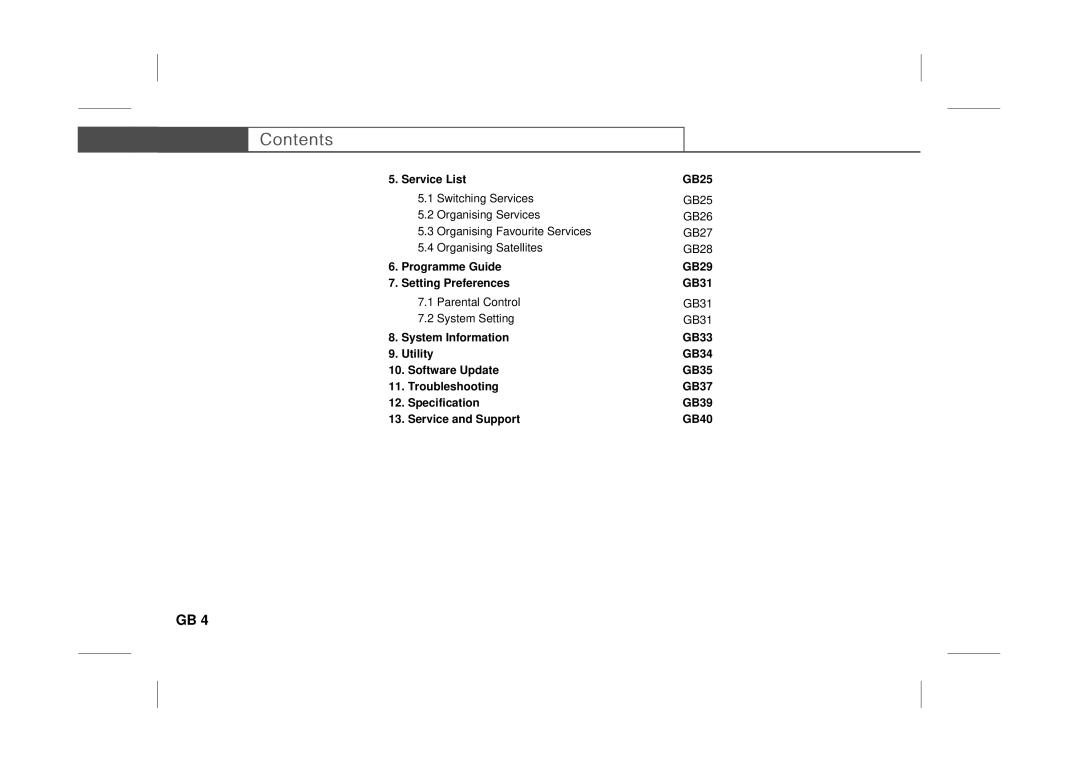 Humax IRCI-ACE user manual Service List GB25 