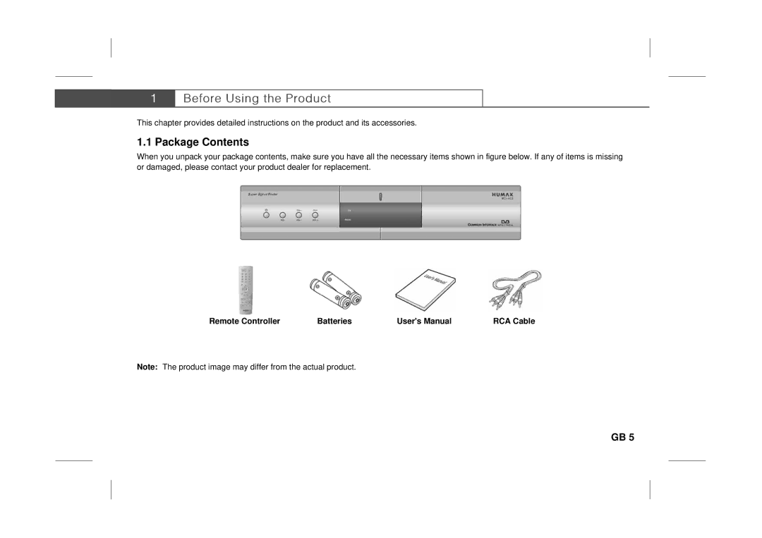 Humax IRCI-ACE user manual Package Contents 