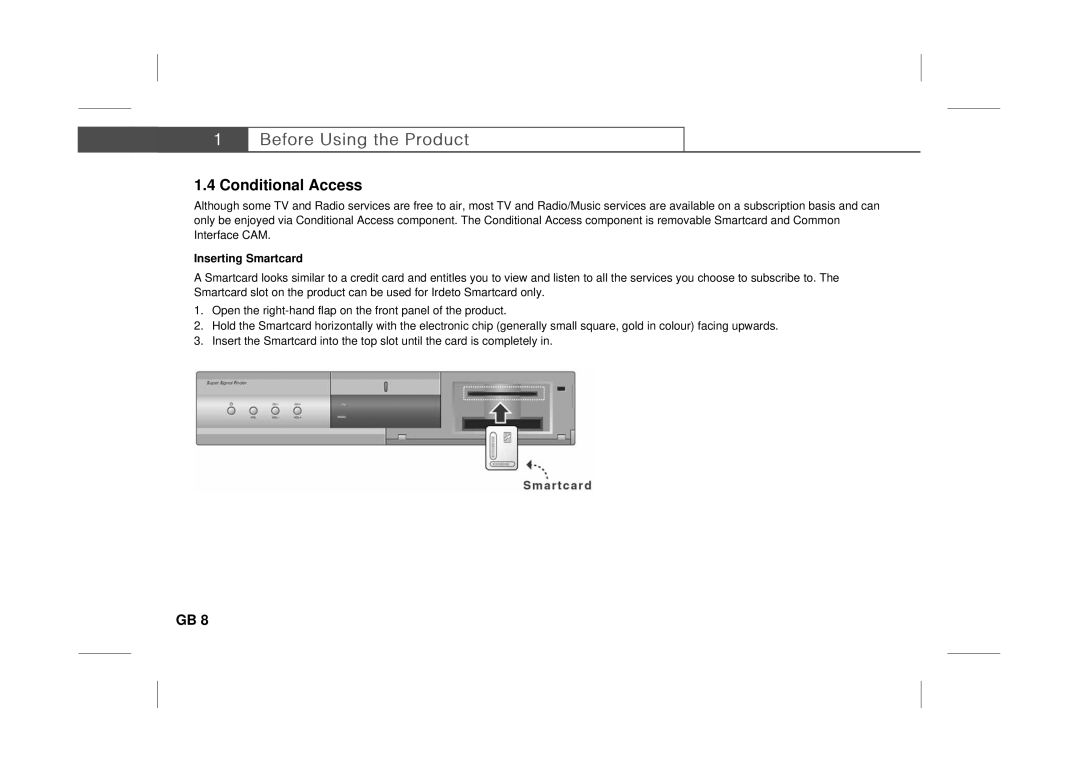 Humax IRCI-ACE user manual Conditional Access, Inserting Smartcard 