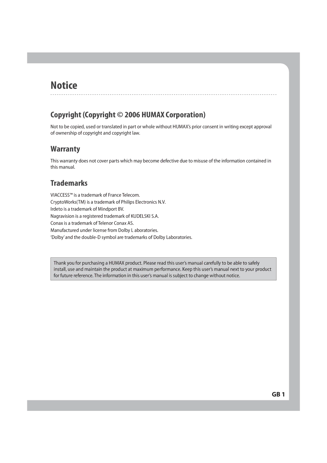 Humax IRCI-PVR manual Pujdf, $PQZSJHIU $PQZSJHIUª6.9$PSQPSBUJPO, 8BSSBOUZ, 5SBEFNBSLT 