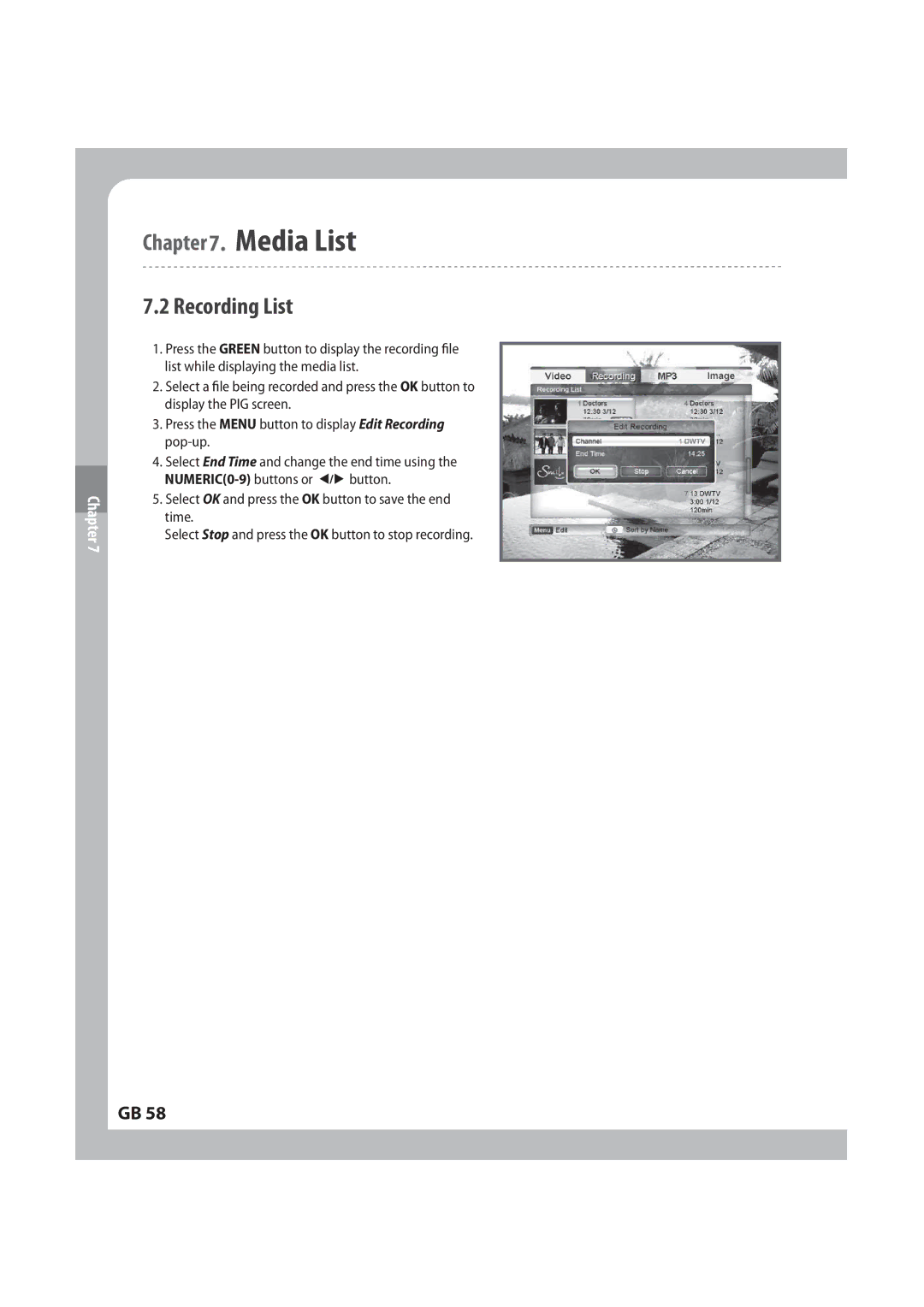 Humax IRCI-PVR manual 3FDPSEJOH-JTU, 1SFTTUIF3&&/CVUUPOUPEJTQMBZUIFSFDPSEJOHmMF 