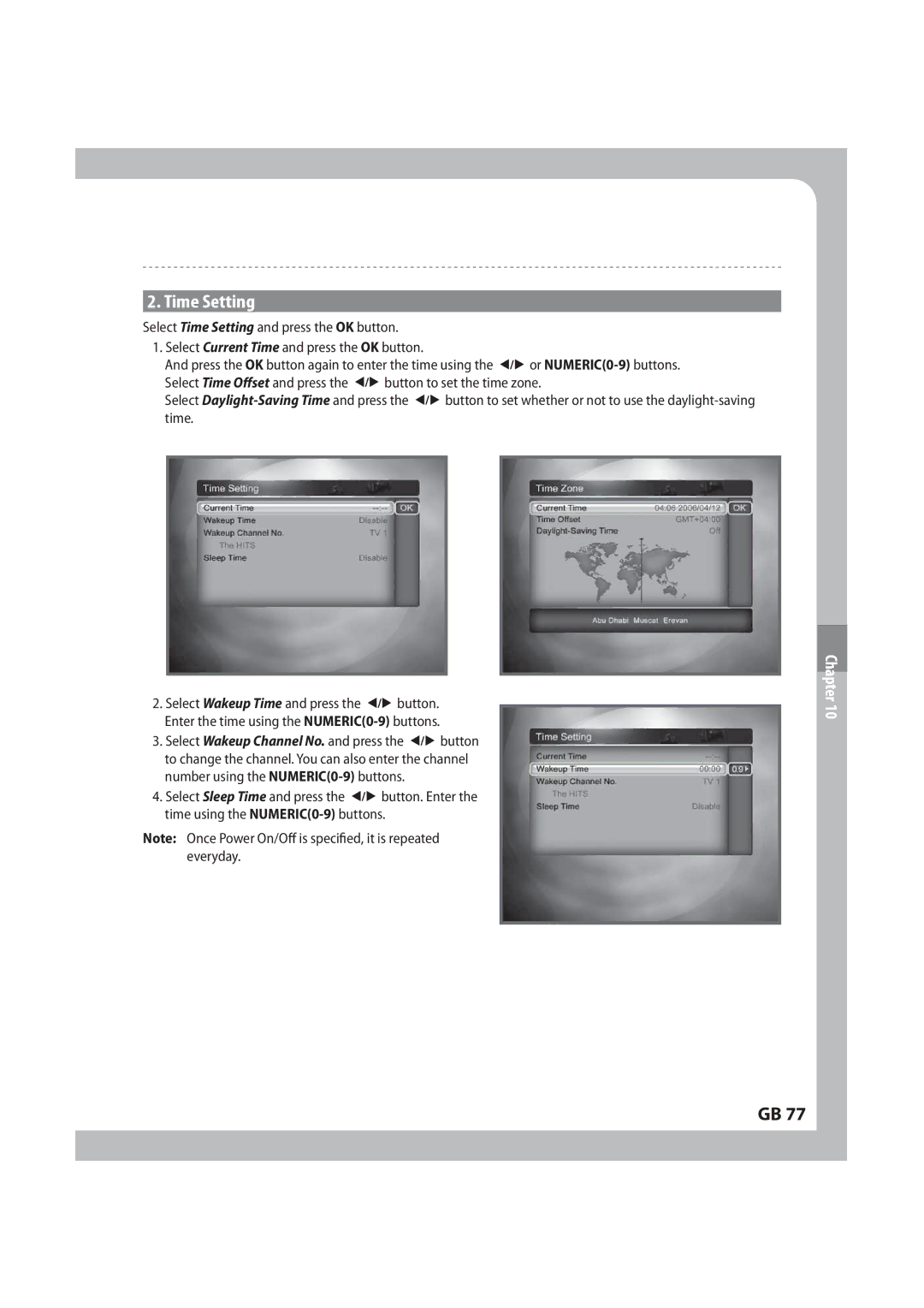 Humax IRCI-PVR manual 5JNF4FUUJOH, PUF 0ODF1PXFS0O0õJTTQFDJmFEJUJTSFQFBUFE, Fwfszebz 