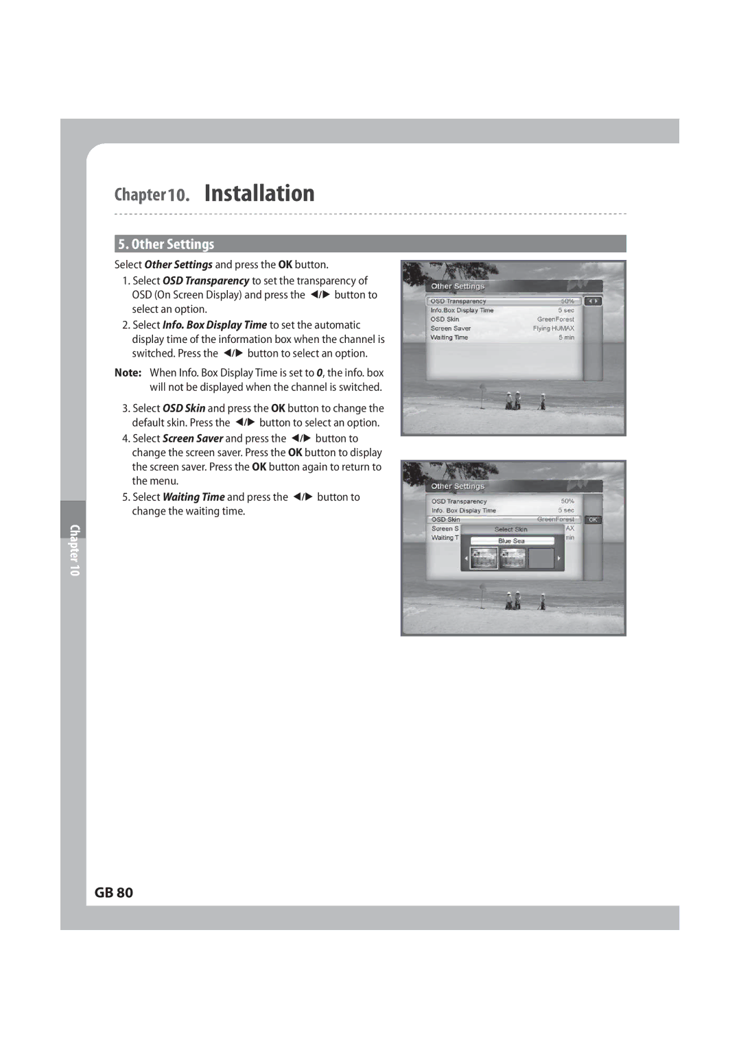 Humax IRCI-PVR manual 0UIFS4FUUJOHT, 4FMFDU*OGP#PY%JTQMBZ5JNFUPTFUUIFBVUPNBUJD 