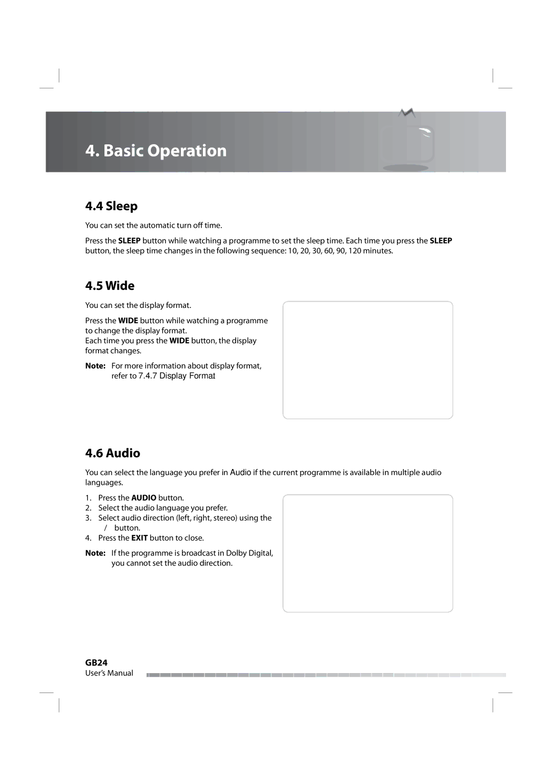 Humax IRHD-5000C user manual Sleep, Wide, Audio 