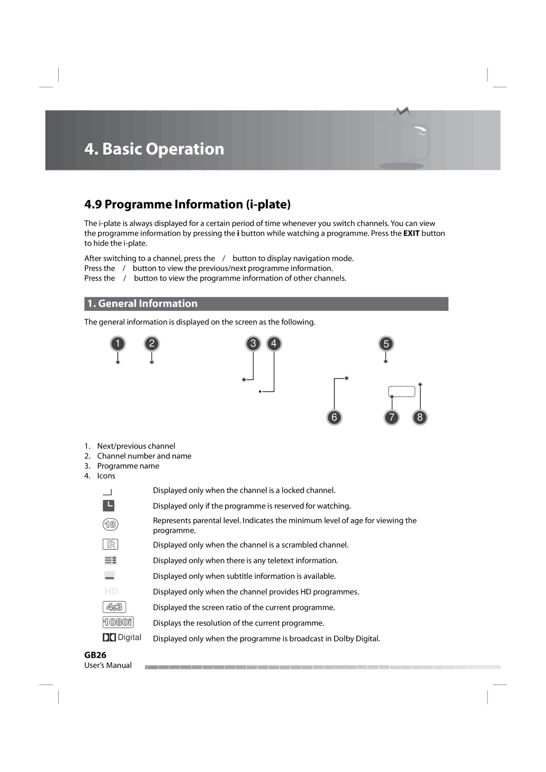 Humax IRHD-5000C user manual Programme Information i-plate, General Information 