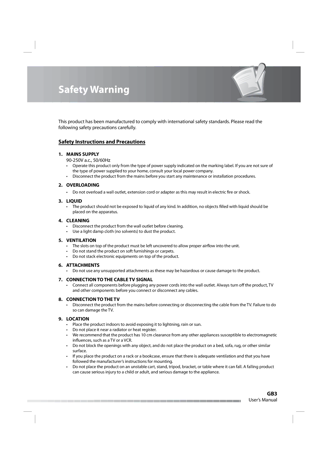 Humax IRHD-5000C user manual Safety Warning 