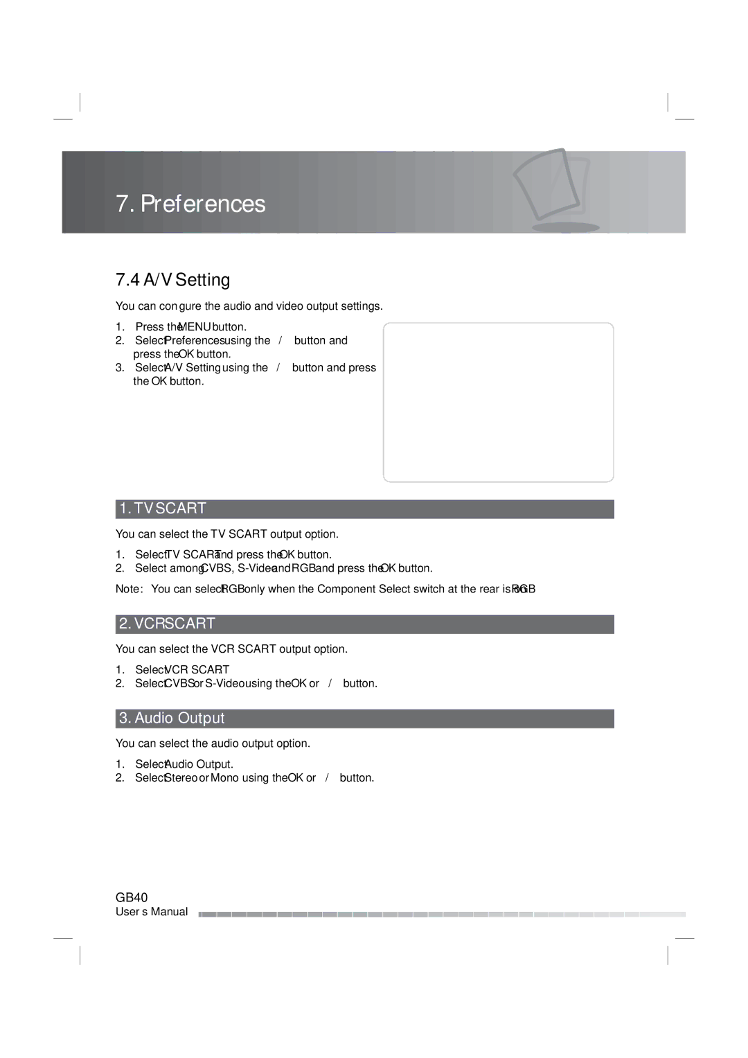 Humax IRHD-5000C user manual A/V Setting, Audio Output 