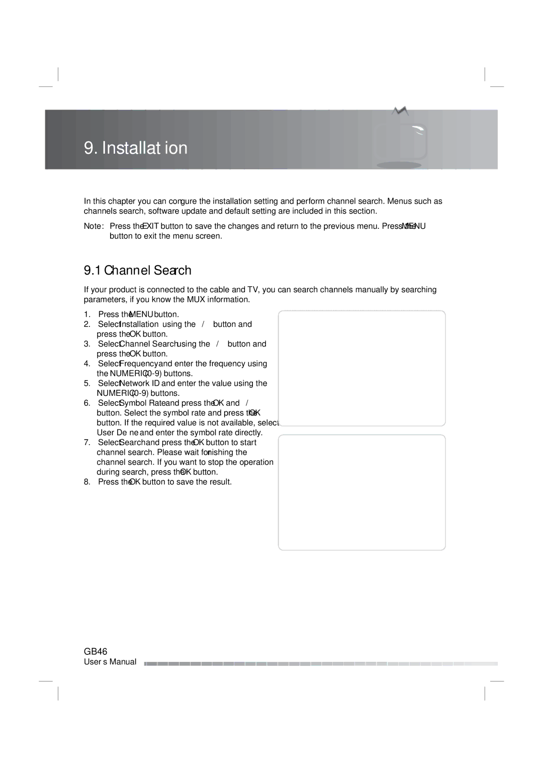 Humax IRHD-5000C user manual Installation, Channel Search 