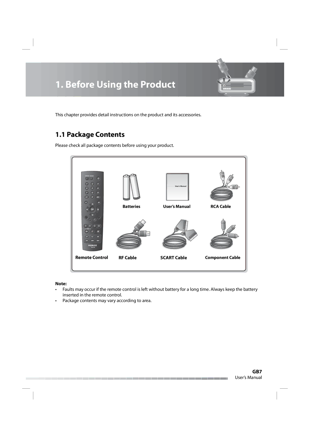 Humax IRHD-5000C user manual Before Using the Product, Package Contents 