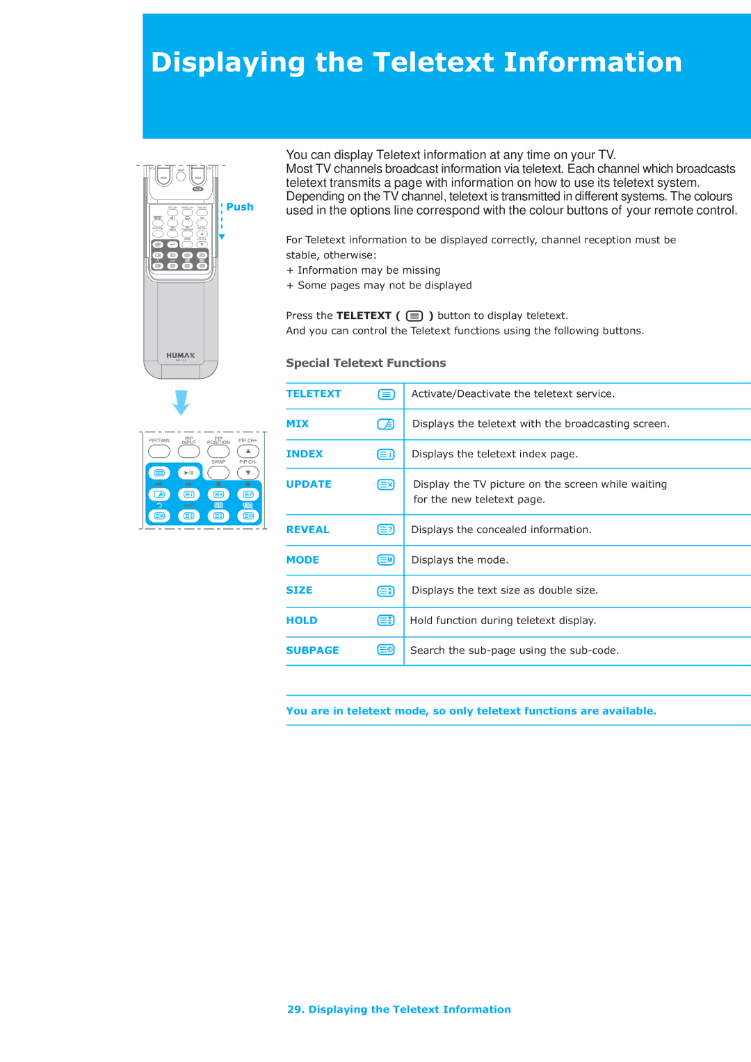 Humax LAU-26TPVR manual Displaying the Teletext Information 