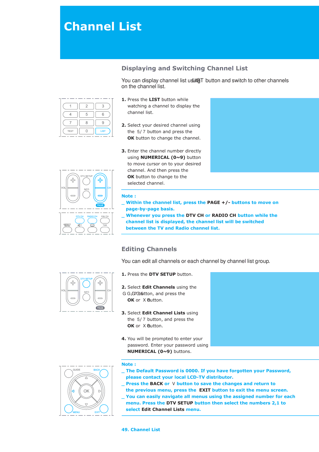 Humax LAU-26TPVR manual Displaying and Switching Channel List, Editing Channels 