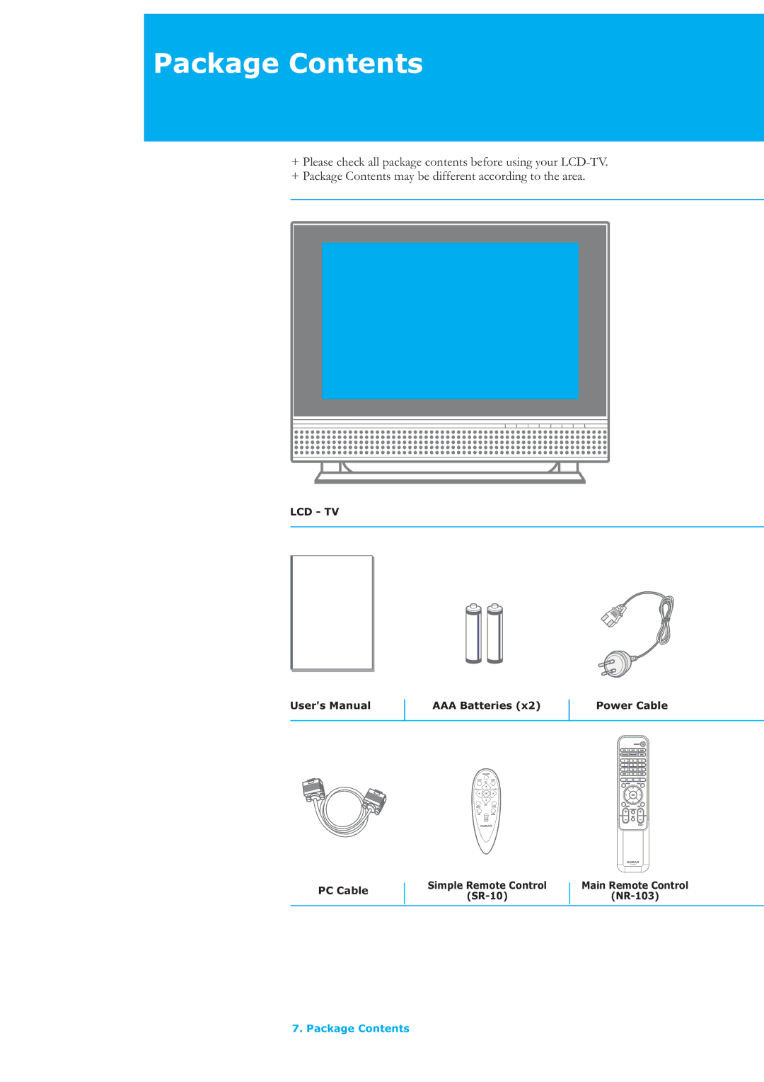 Humax LAU-26TPVR manual Package Contents 