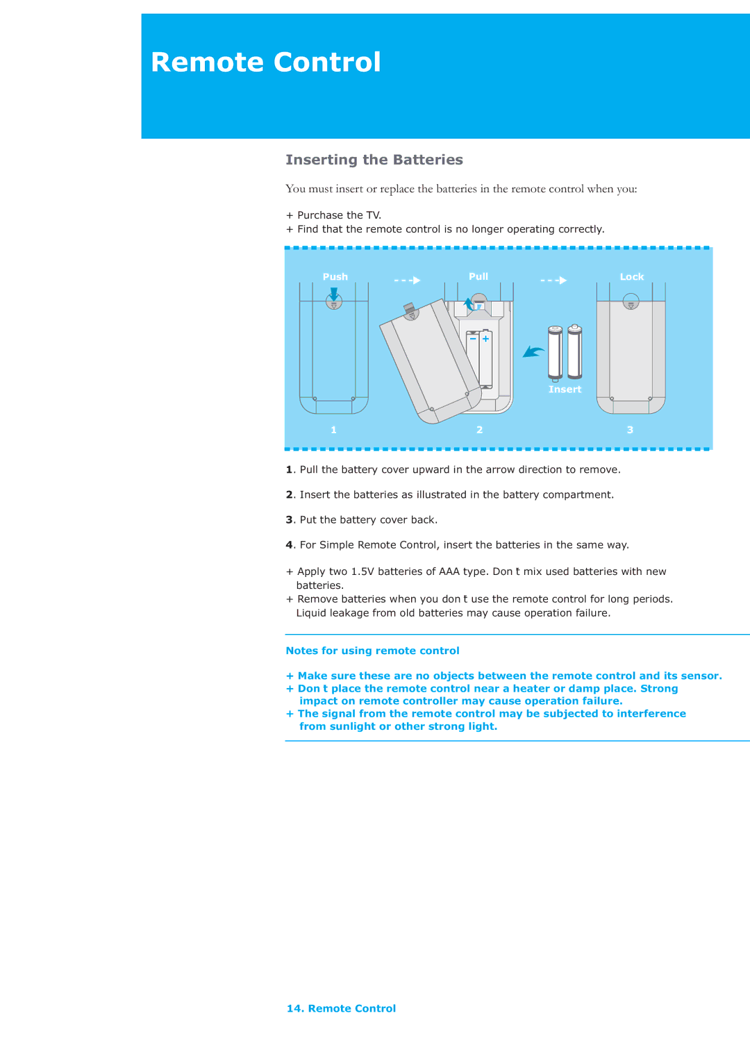 Humax LAU-32TPVR manual Inserting the Batteries 