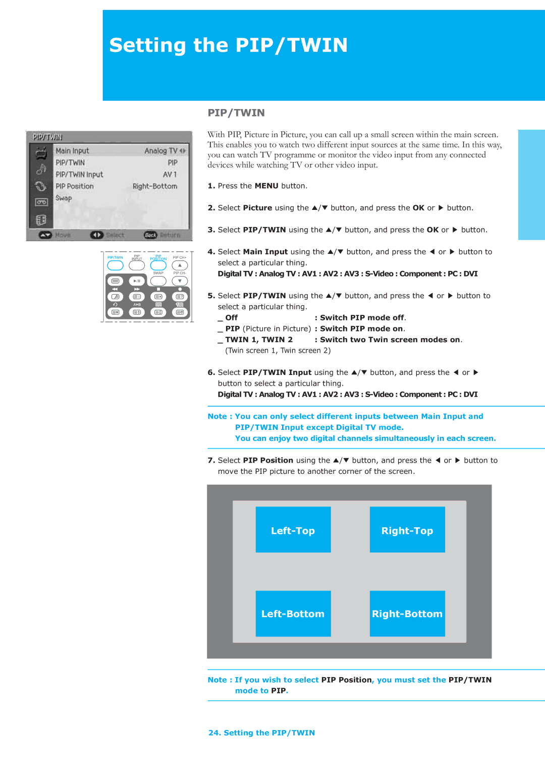 Humax LAU-32TPVR manual Setting the PIP/TWIN, Select a particular thing 