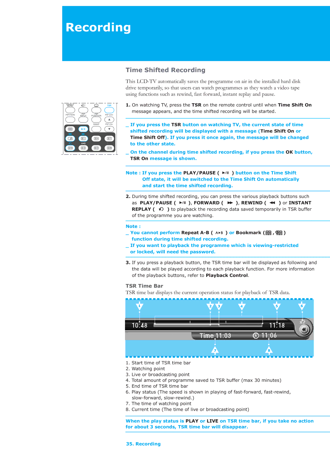 Humax LAU-32TPVR manual Time Shifted Recording 