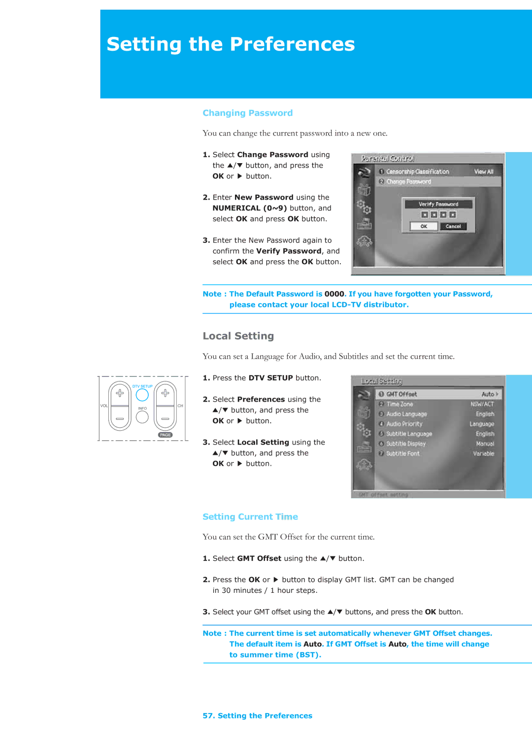 Humax LAU-32TPVR manual Local Setting, Changing Password, You can change the current password into a new one 