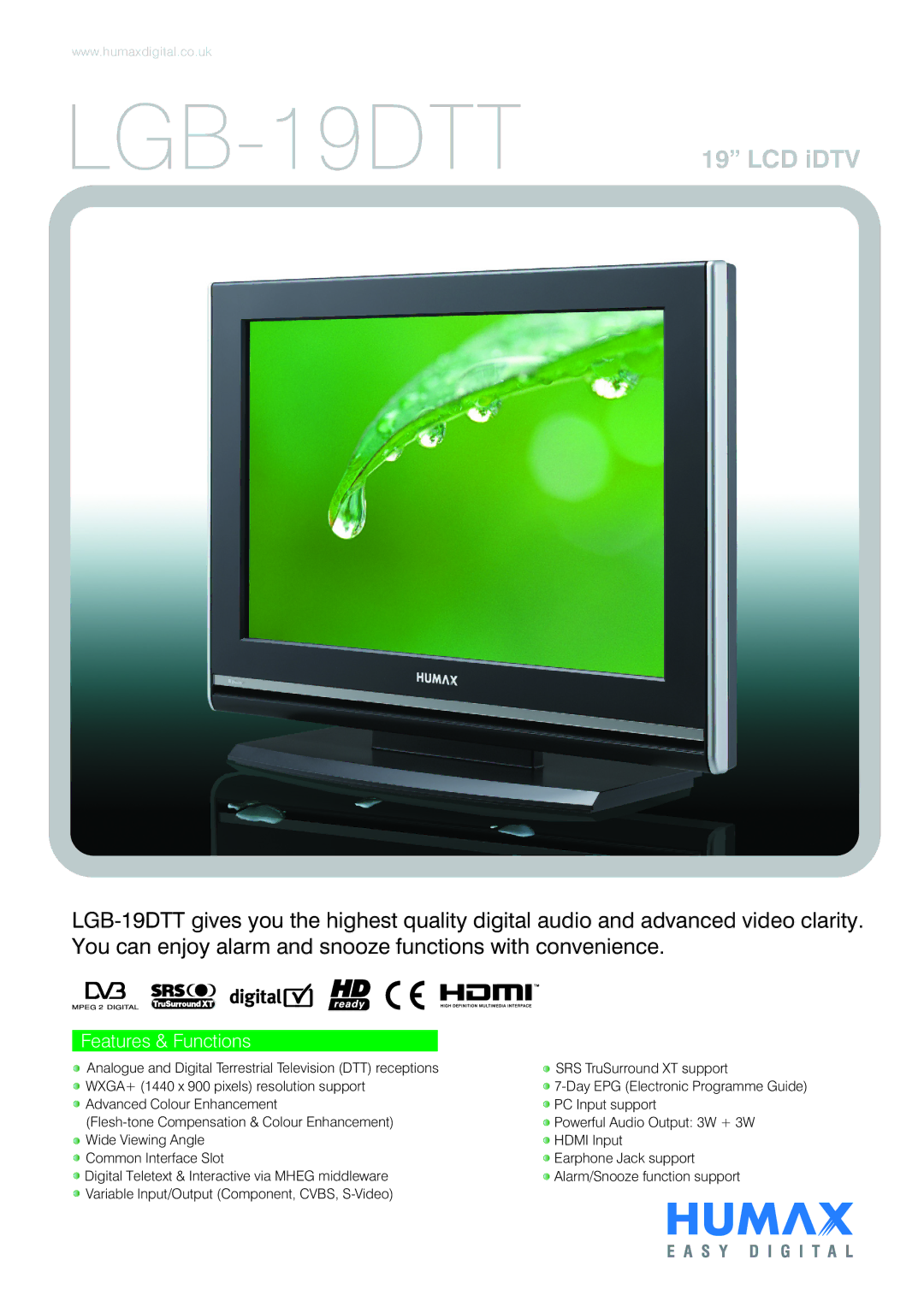 Humax manual LGB-19DTT19 LCD iDTV 