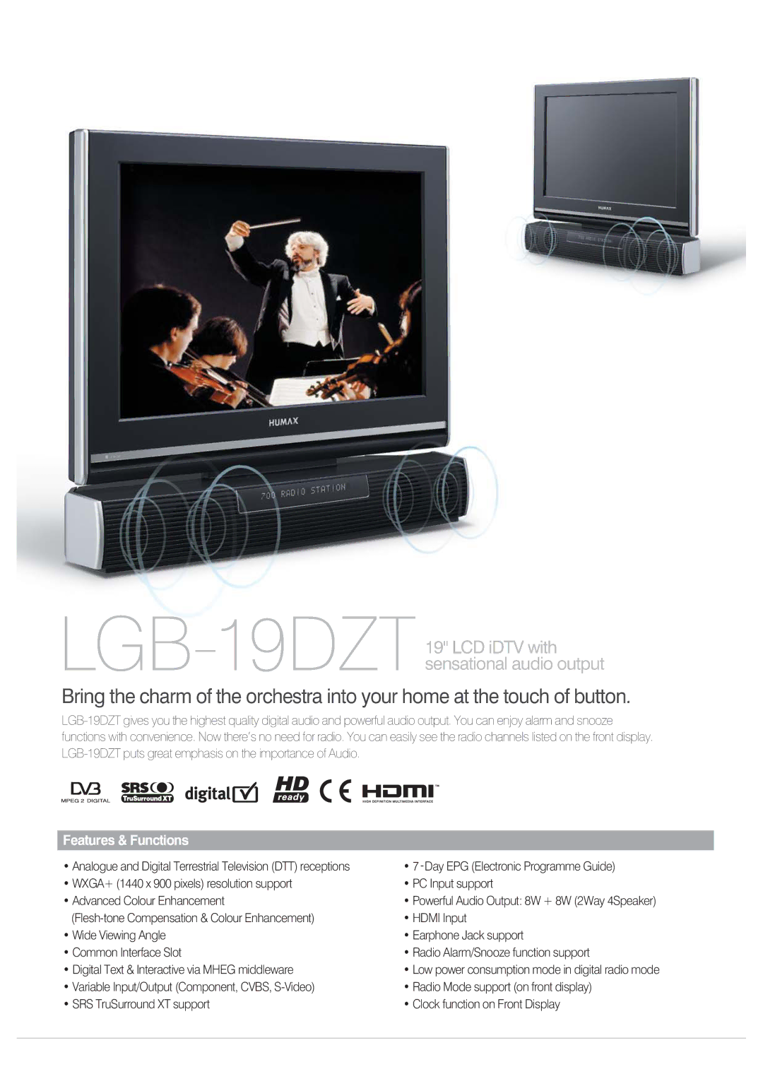 Humax manual LGB-19DZT19 LCD iDTV with sensational audio output 