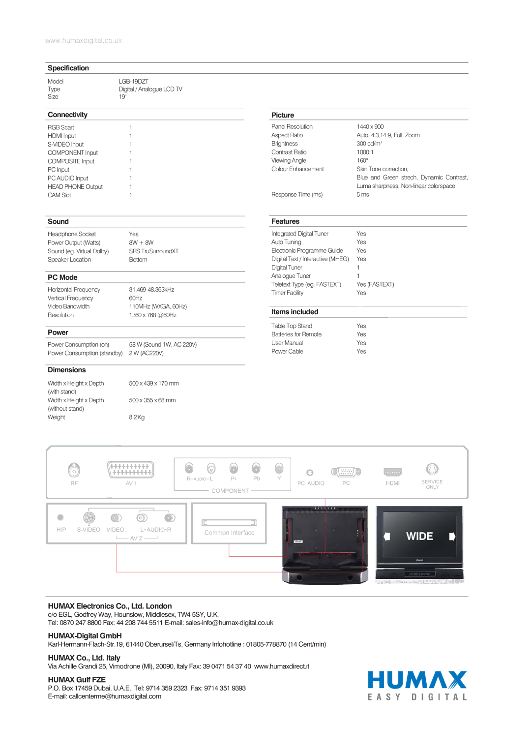 Humax LGB-19DZT manual Wide 