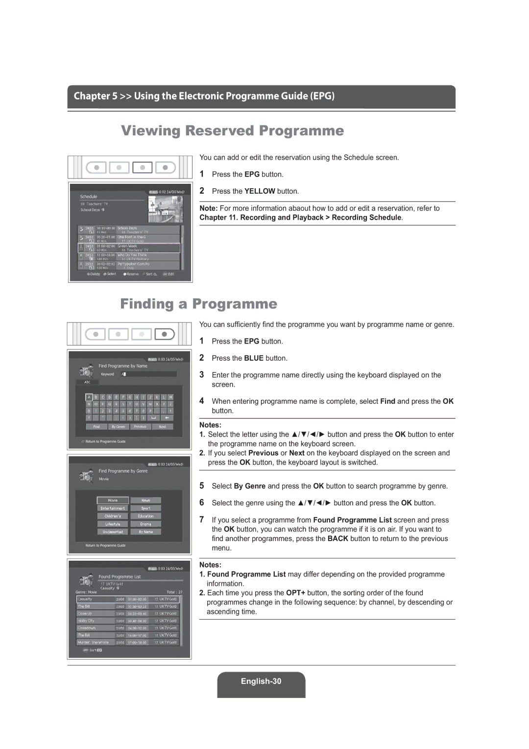 Humax LGB-22DRT, LGB-19DRT manual Viewing Reserved Programme, Finding a Programme, Recording and Playback Recording Schedule 