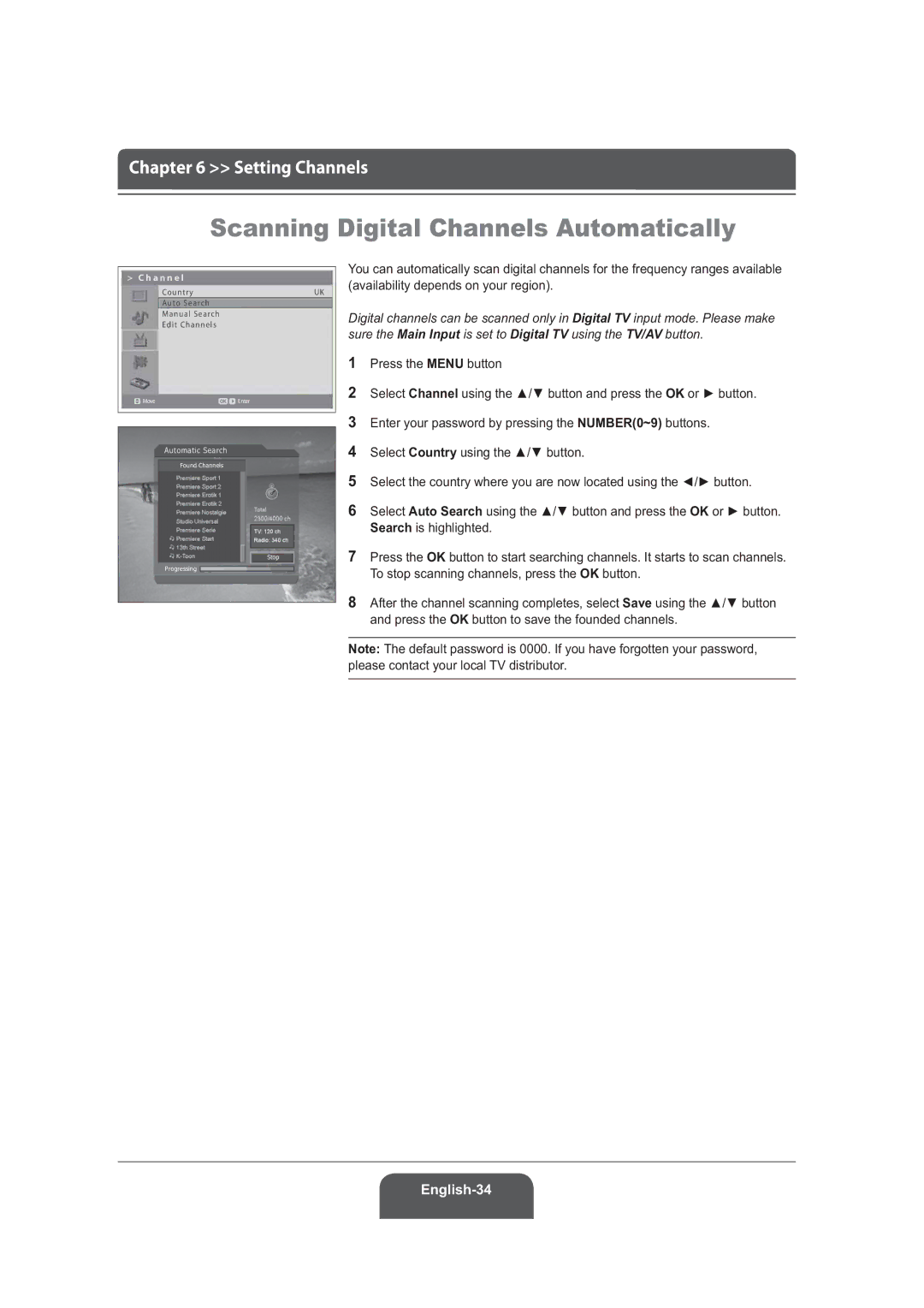 Humax LGB-22DRT manual Scanning Digital Channels Automatically, Availability depends on your region, Search is highlighted 