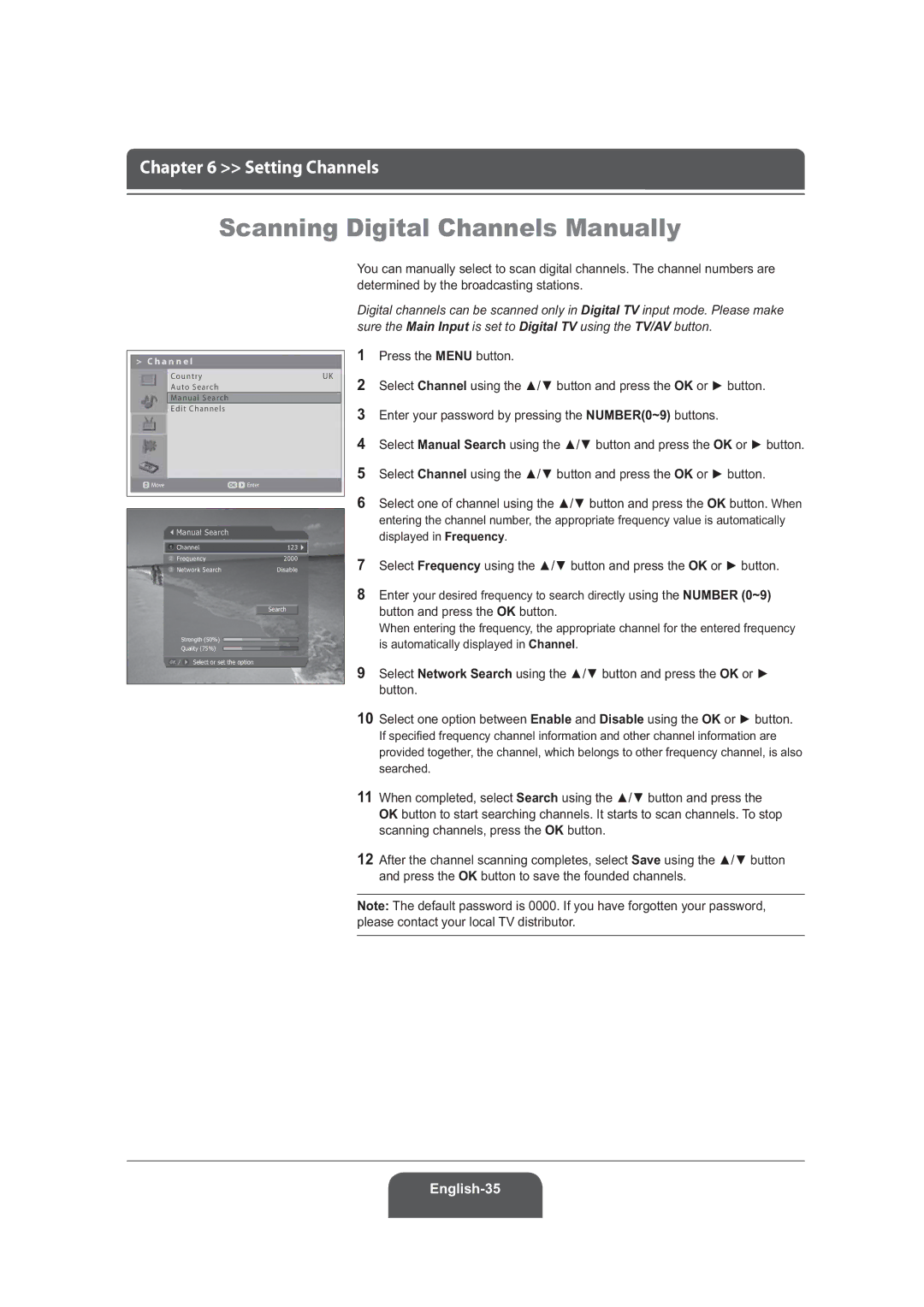 Humax LGB-19DRT, LGB-22DRT manual Scanning Digital Channels Manually, Displayed in Frequency 