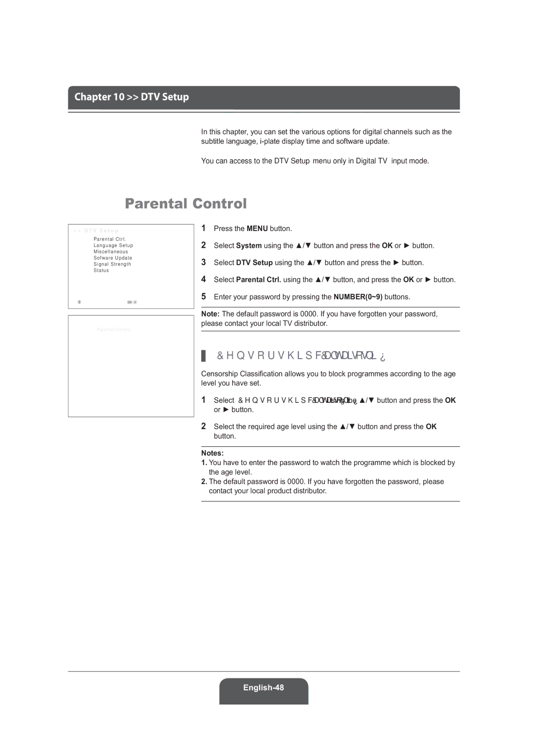 Humax LGB-22DRT, LGB-19DRT manual Parental Control, DTV Setup 