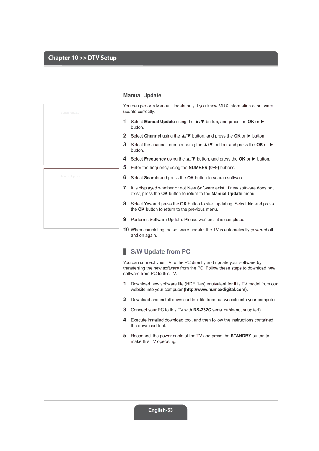 Humax LGB-19DRT, LGB-22DRT manual Update from PC, Manual Update 