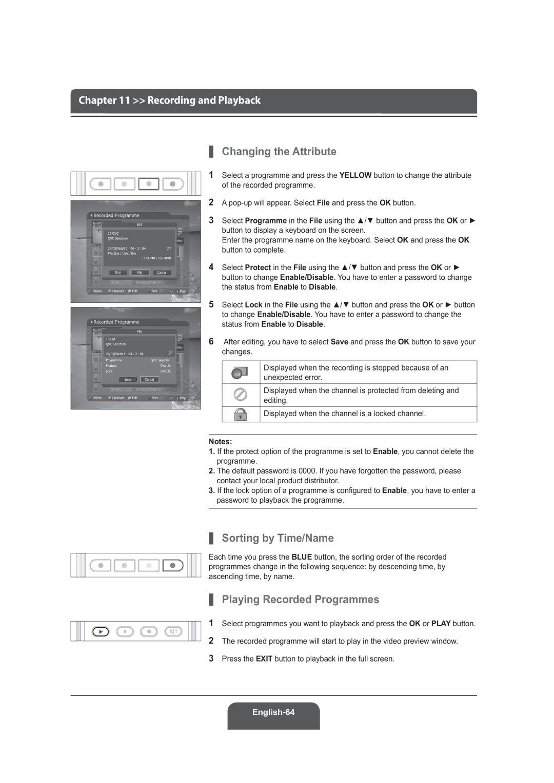 Humax LGB-22DRT, LGB-19DRT manual Changing the Attribute, Playing Recorded Programmes 