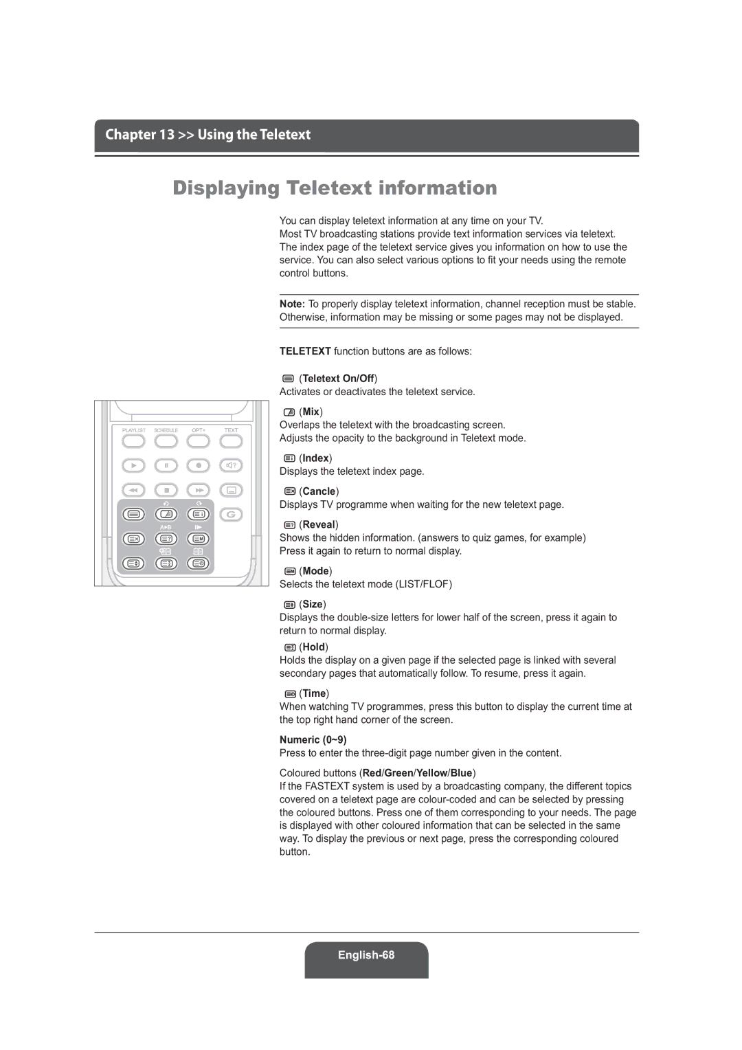 Humax LGB-22DRT, LGB-19DRT manual Displaying Teletext information, Teletext On/Off, Numeric 0~9 