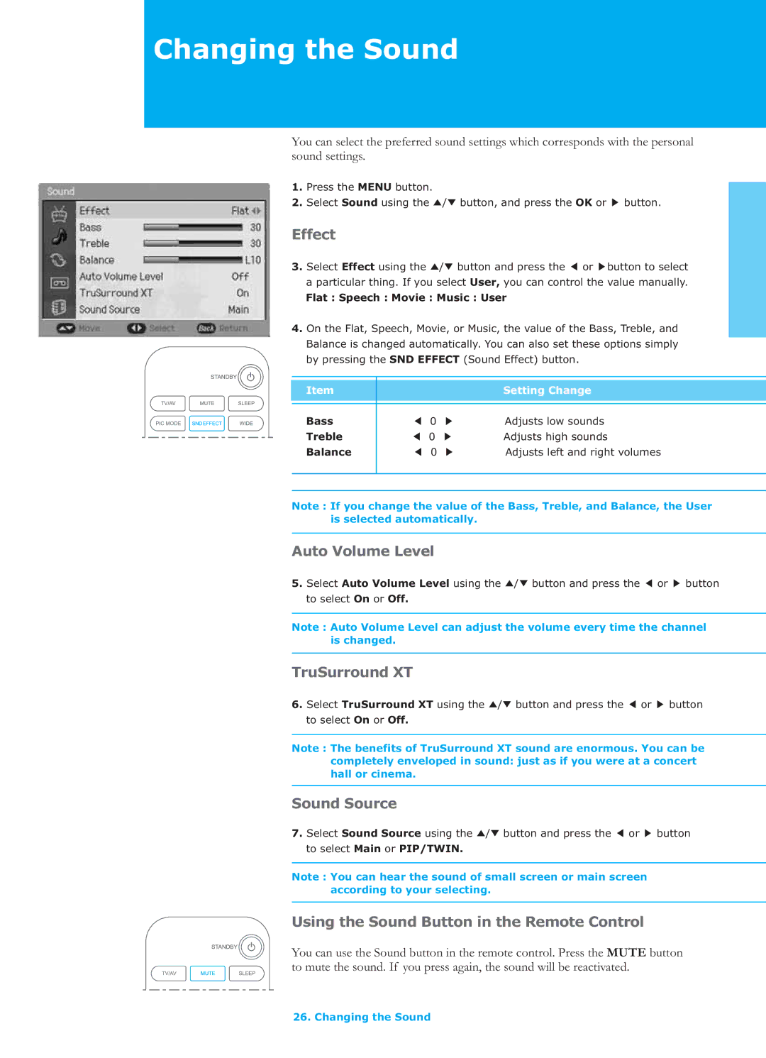 Humax LGB-26TPVR manual Changing the Sound 