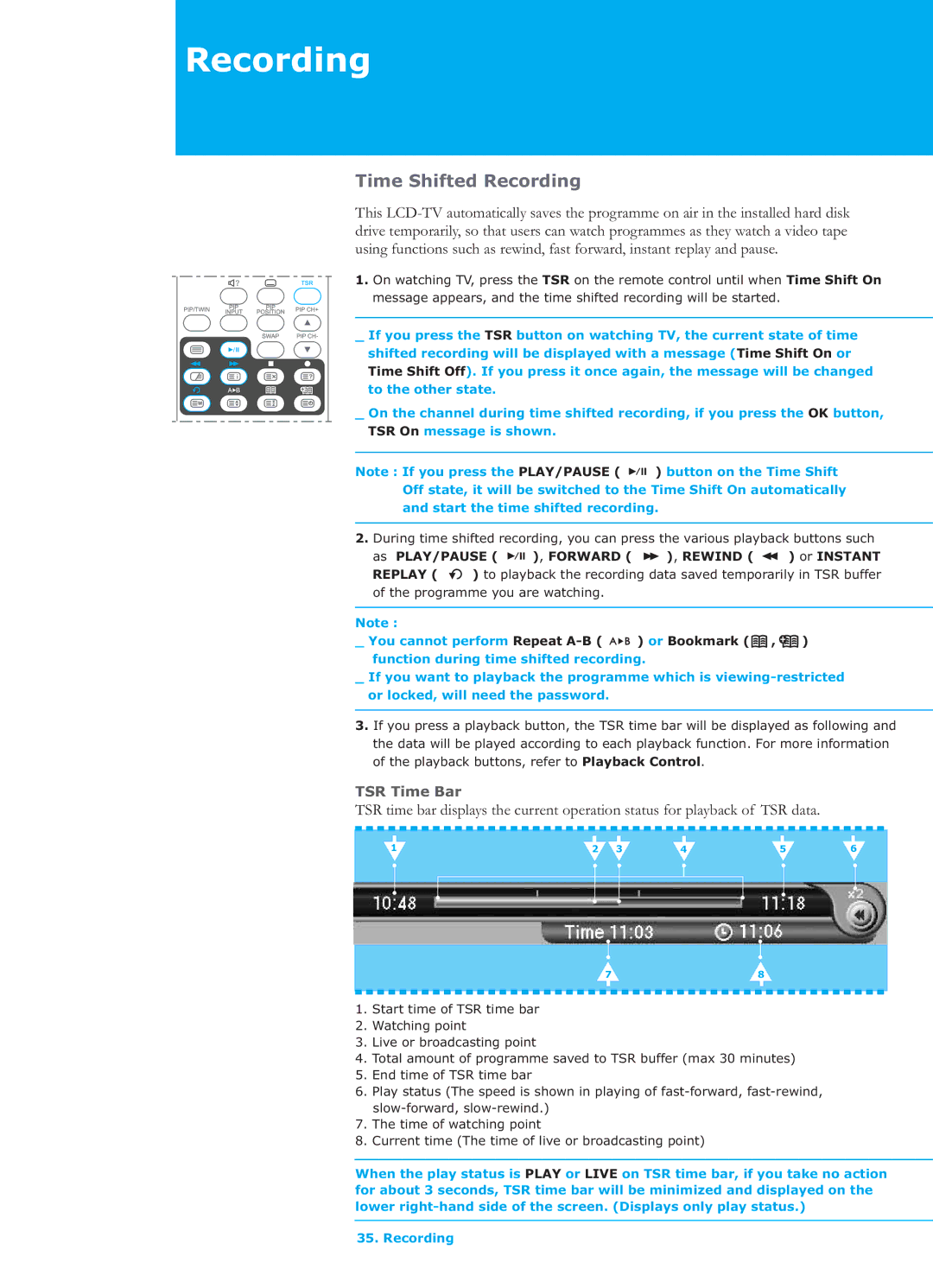 Humax LGB-26TPVR manual Time Shifted Recording 