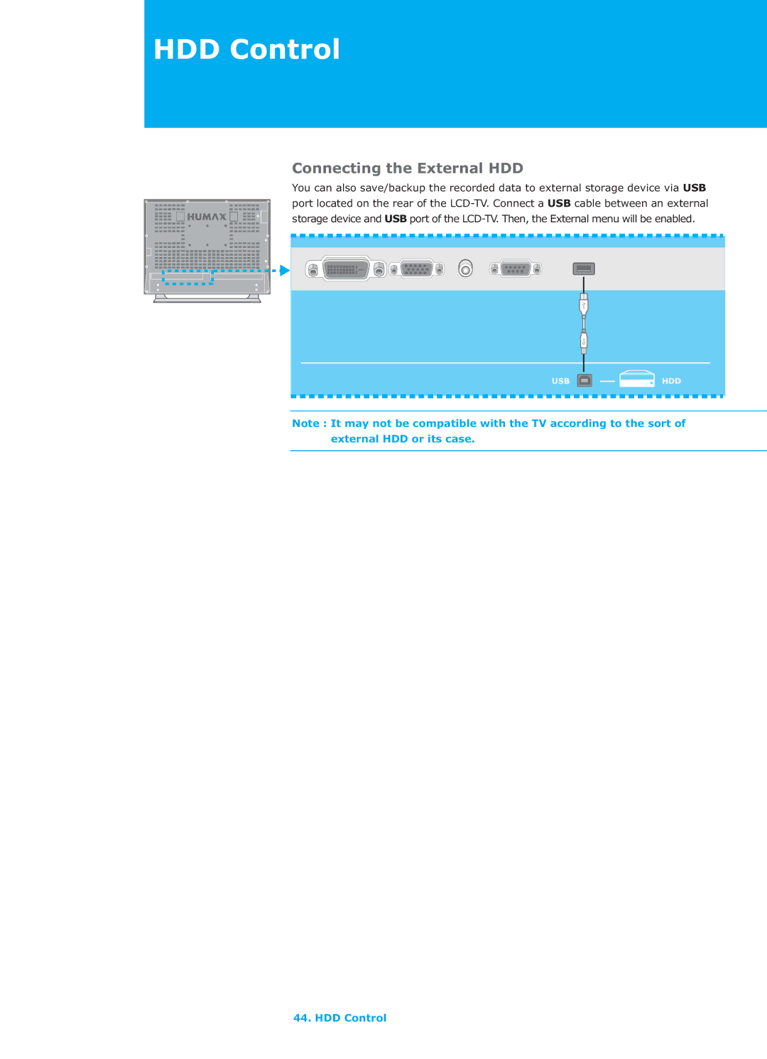 Humax LGB-26TPVR manual Connecting the External HDD 