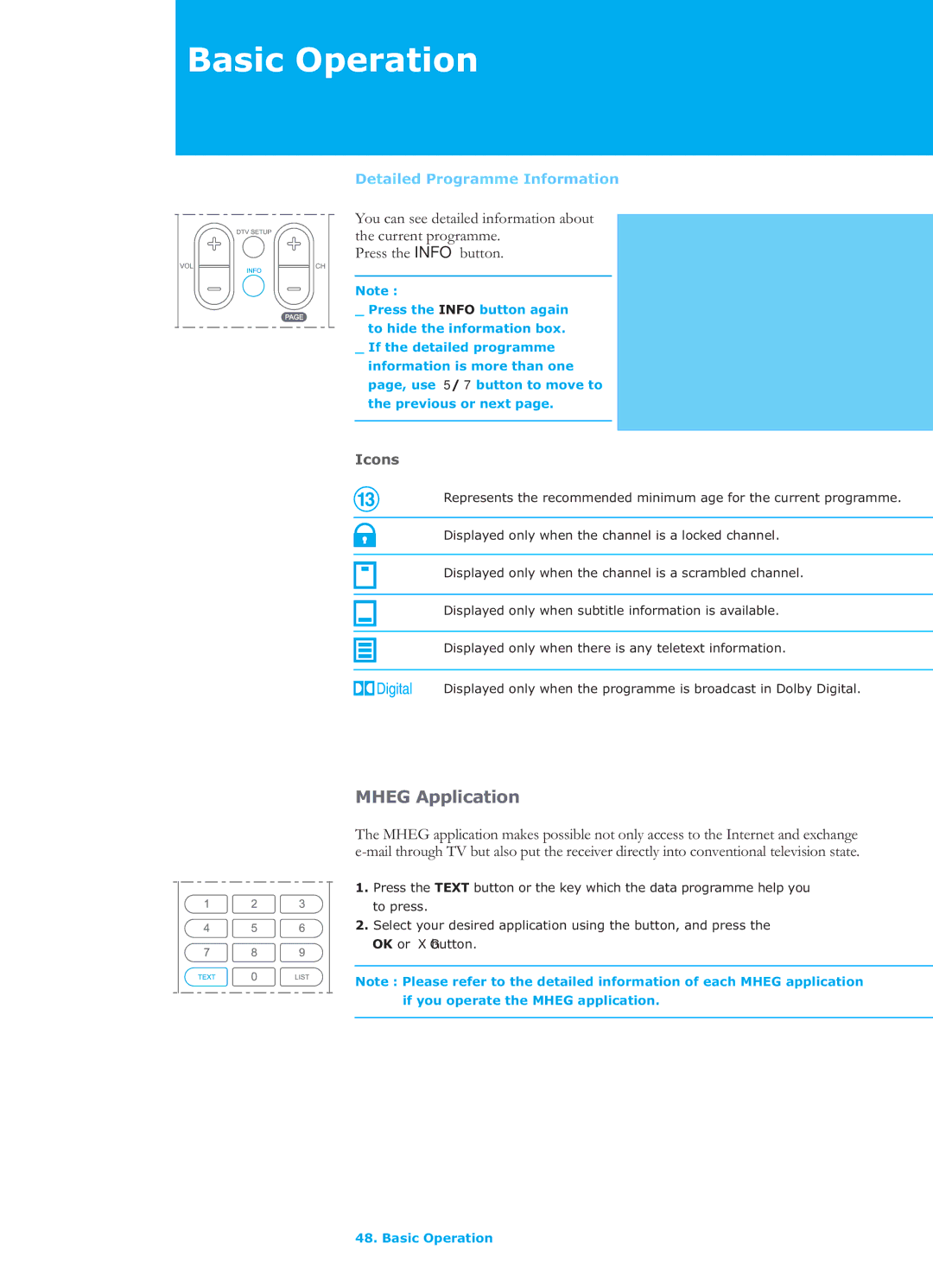 Humax LGB-26TPVR manual Mheg Application, Icons 