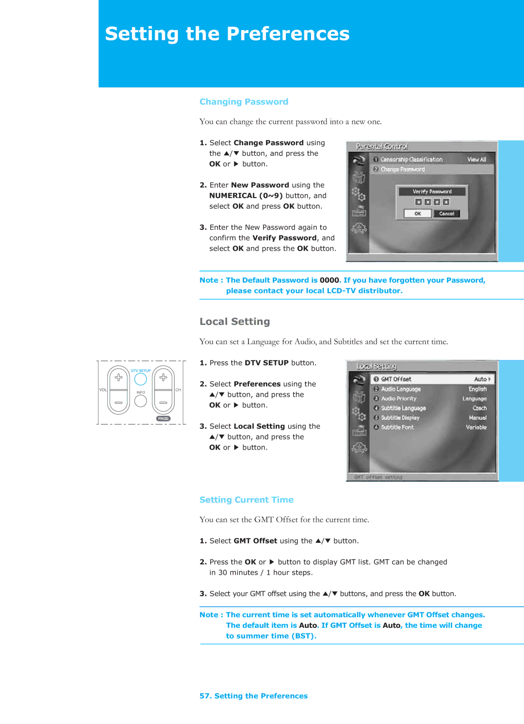 Humax LGB-26TPVR manual Local Setting, Changing Password, You can change the current password into a new one 