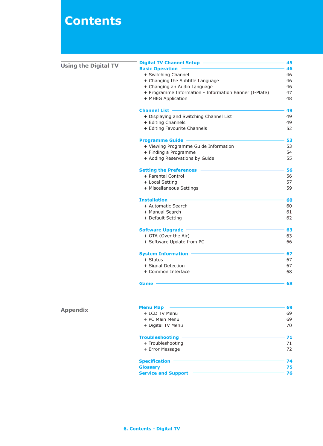 Humax LGB-26TPVR manual Using the Digital TV Appendix 