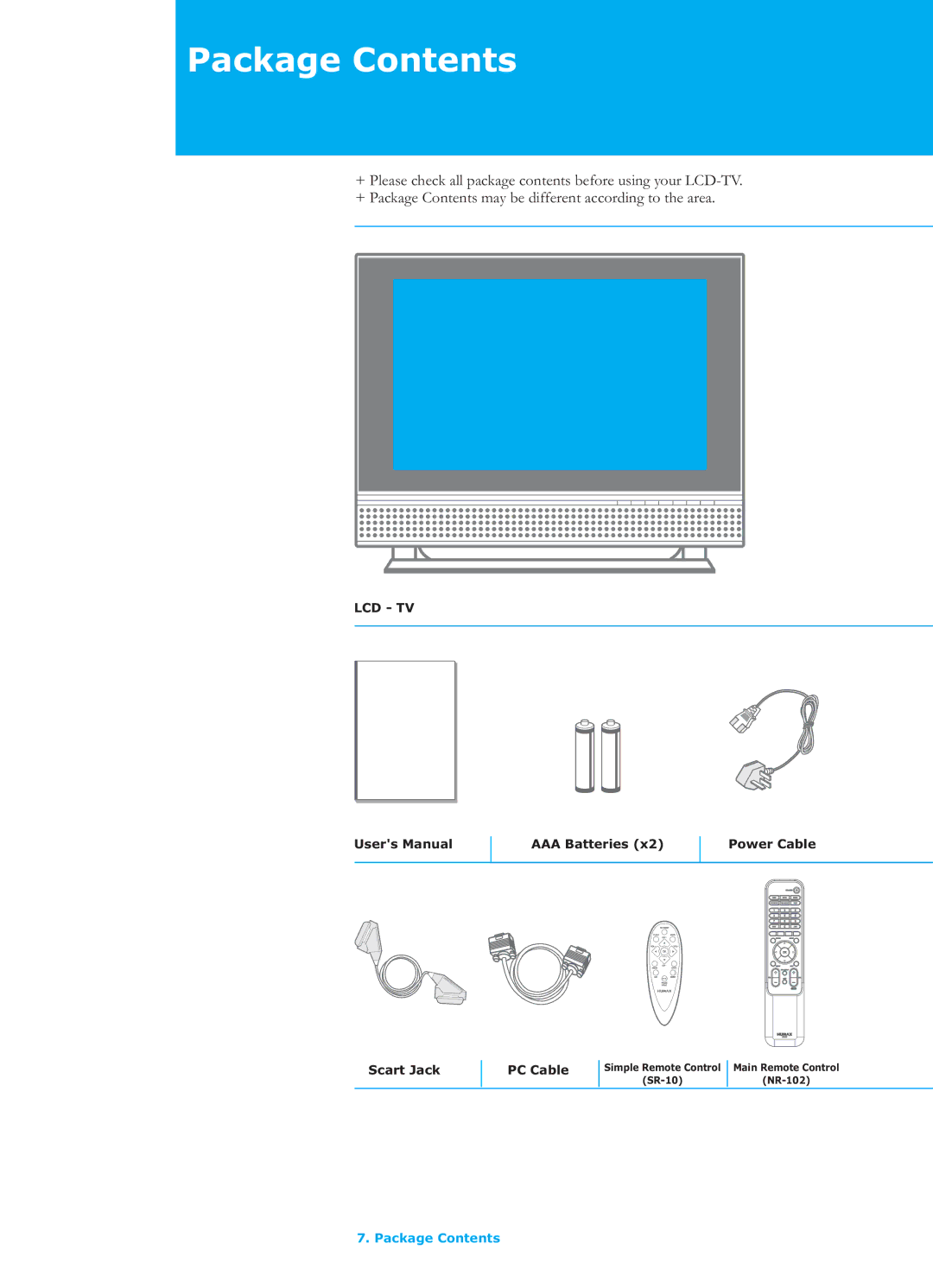 Humax LGB-26TPVR manual Package Contents 