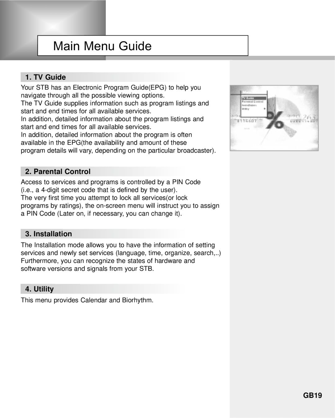 Humax NA-3712 manual Main Menu Guide 