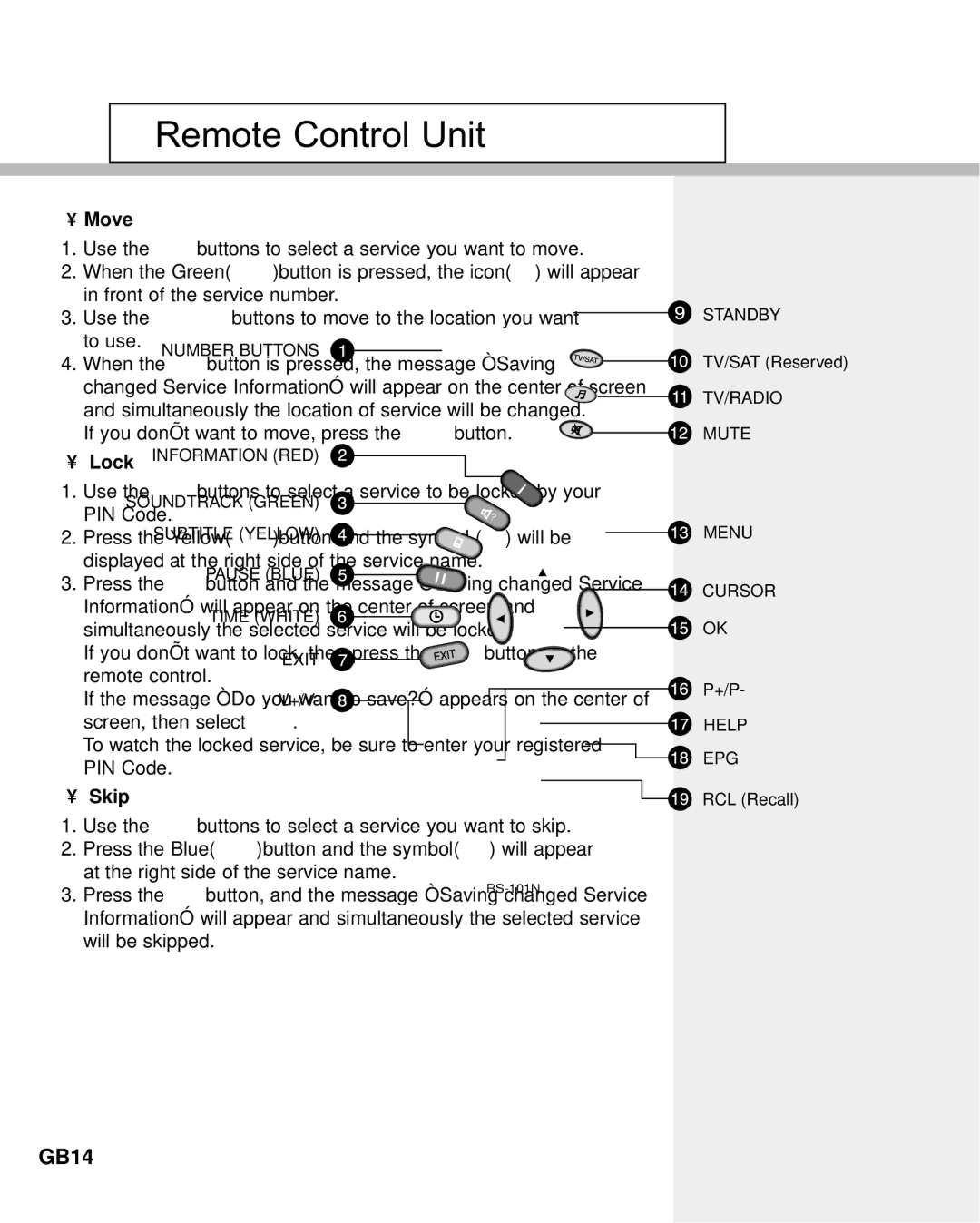 Humax NA-3712 manual GB27, Move, Lock, Skip 