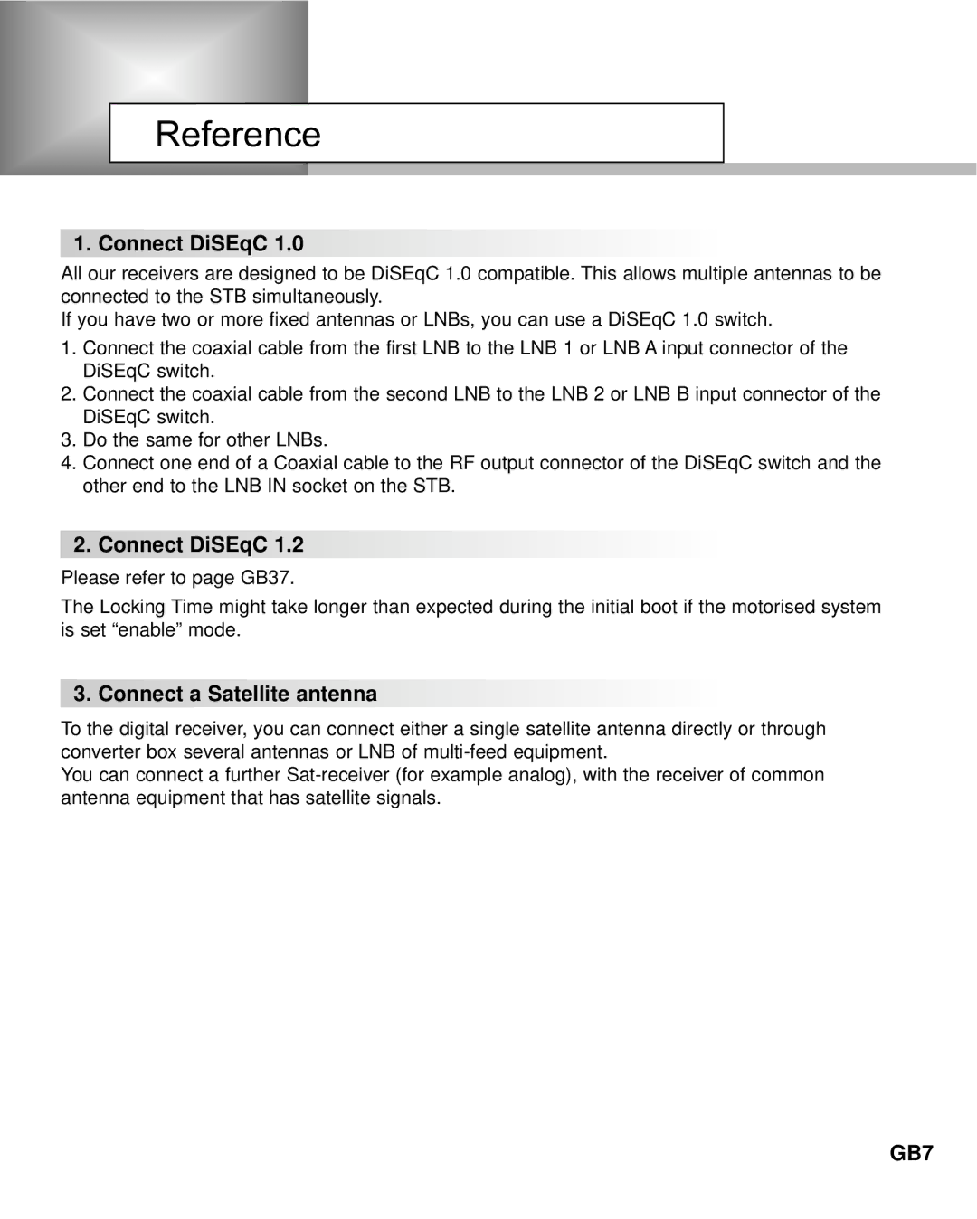 Humax NA-3712 manual Reference, Connect DiSEqC, Connect a Satellite antenna 