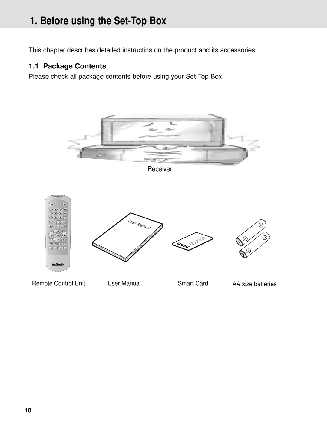 Humax ND-1000C manual Before using the Set-Top Box, Package Contents 