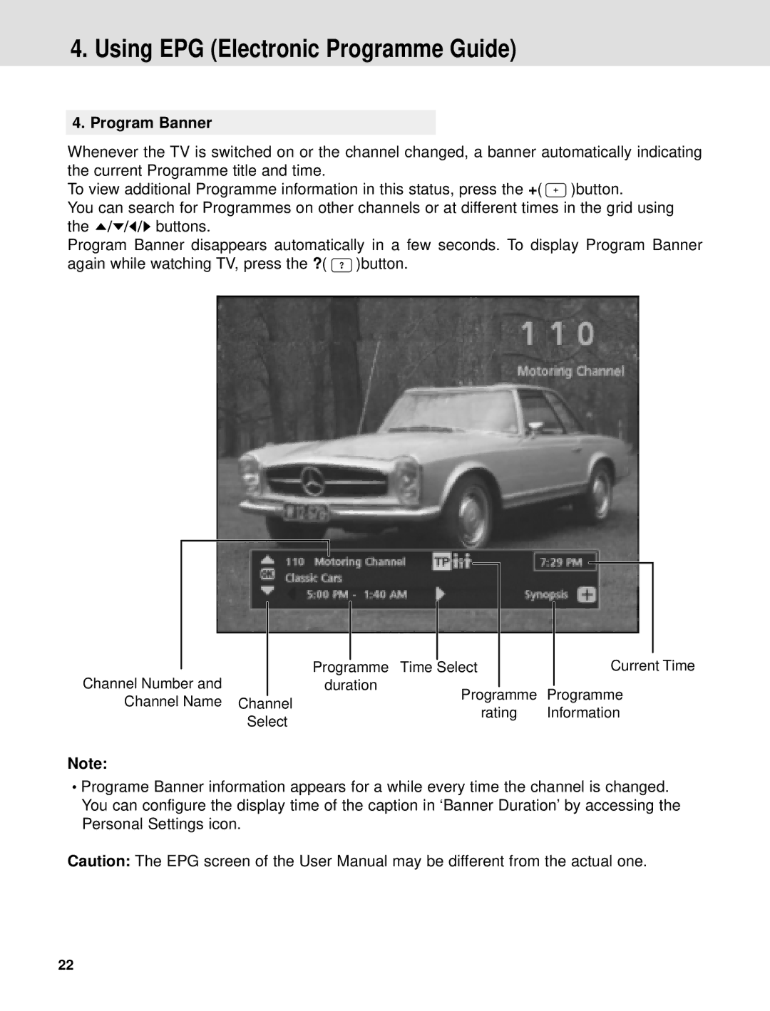 Humax ND-1000C manual Using EPG Electronic Programme Guide, Program Banner 