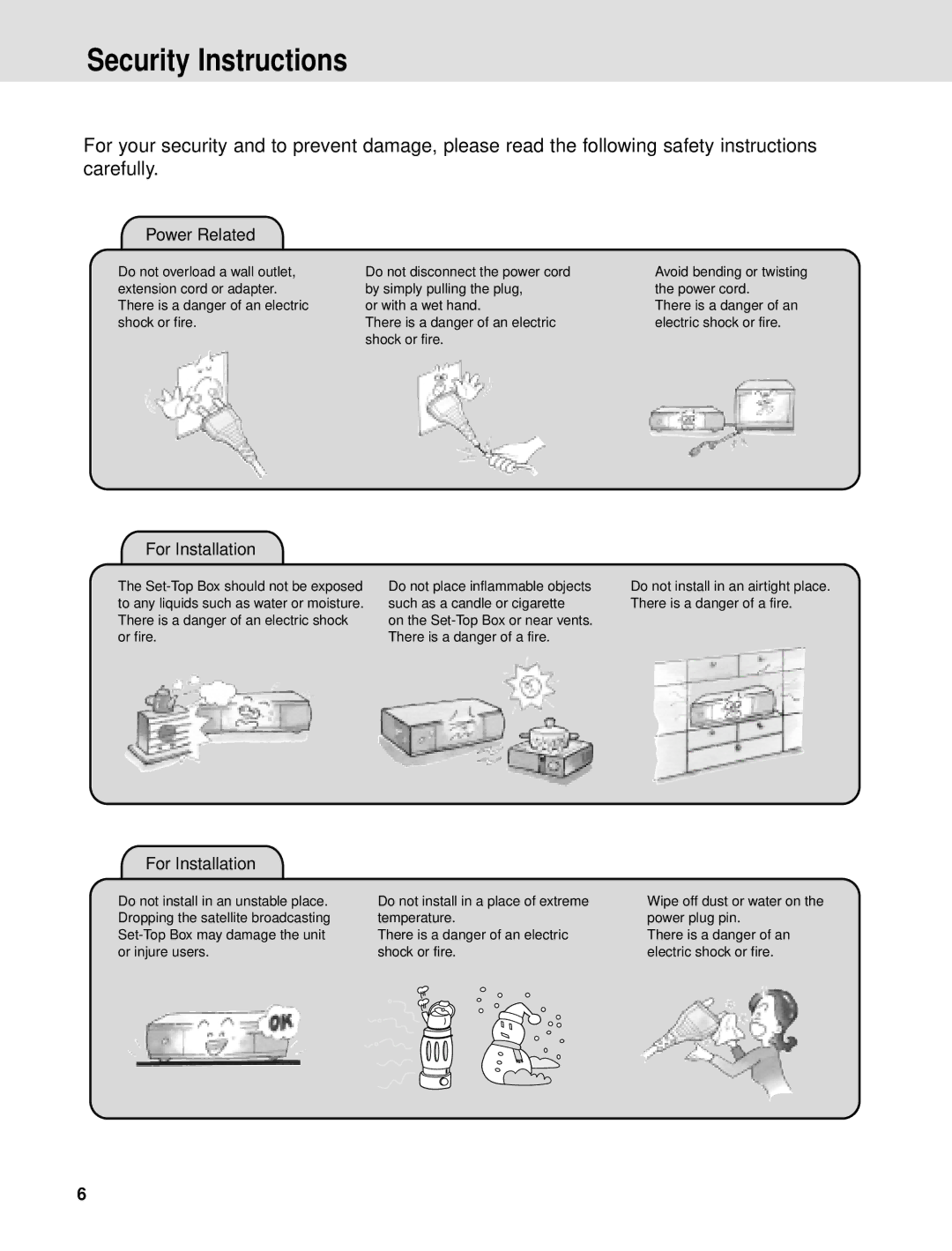 Humax ND-1000C manual Security Instructions, Power Related 