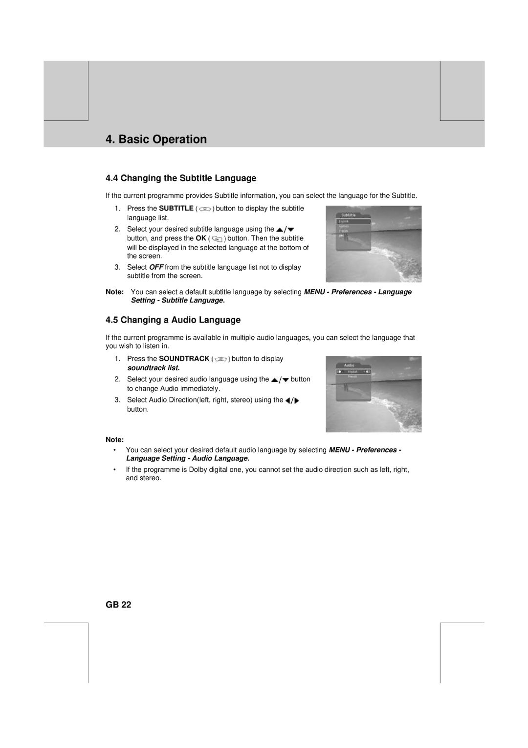 Humax PVR-8100T manual Changing the Subtitle Language, Changing a Audio Language 