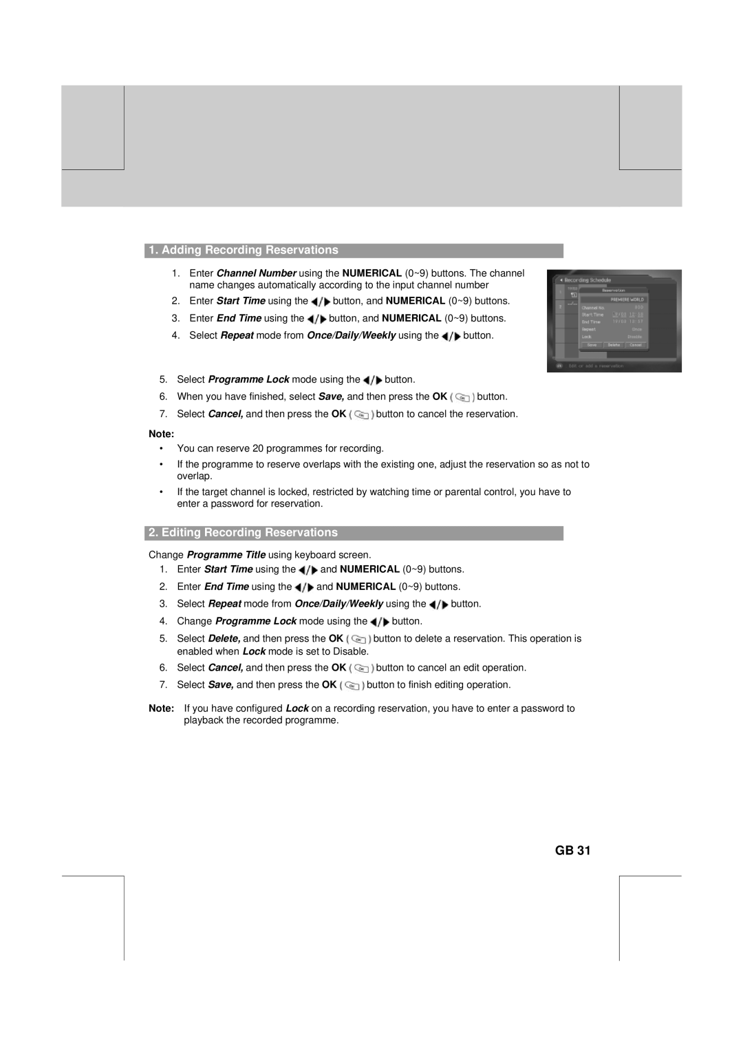 Humax PVR-8100T manual Adding Recording Reservations, Editing Recording Reservations 