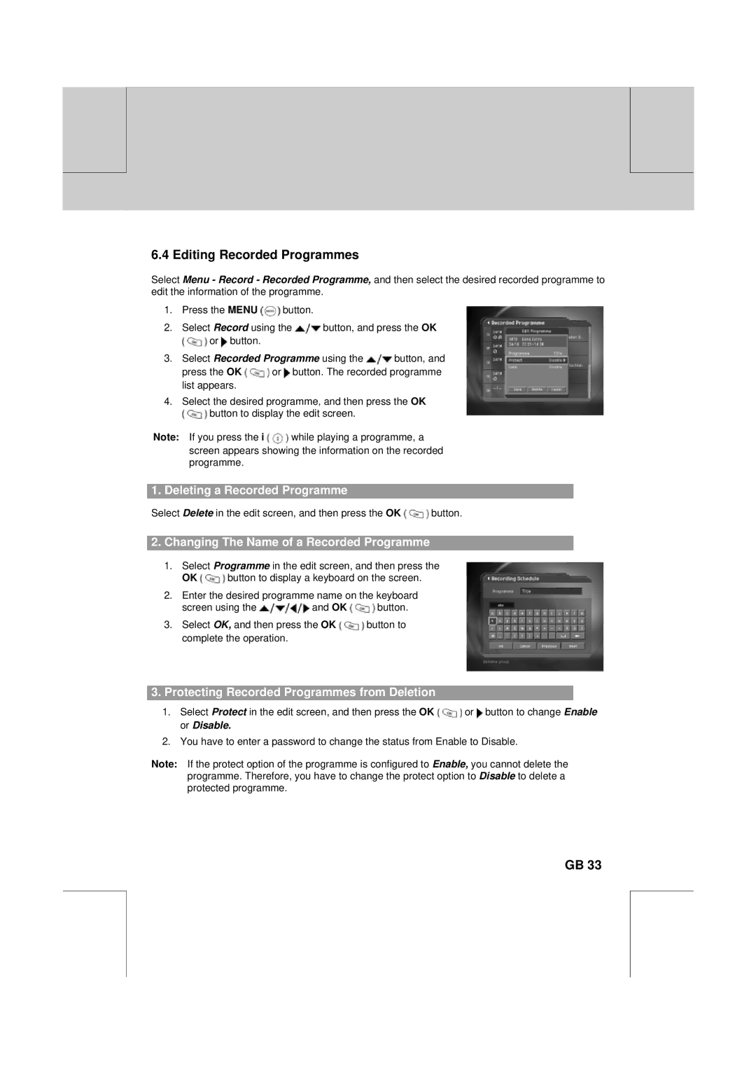 Humax PVR-8100T Editing Recorded Programmes, Deleting a Recorded Programme, Changing The Name of a Recorded Programme 