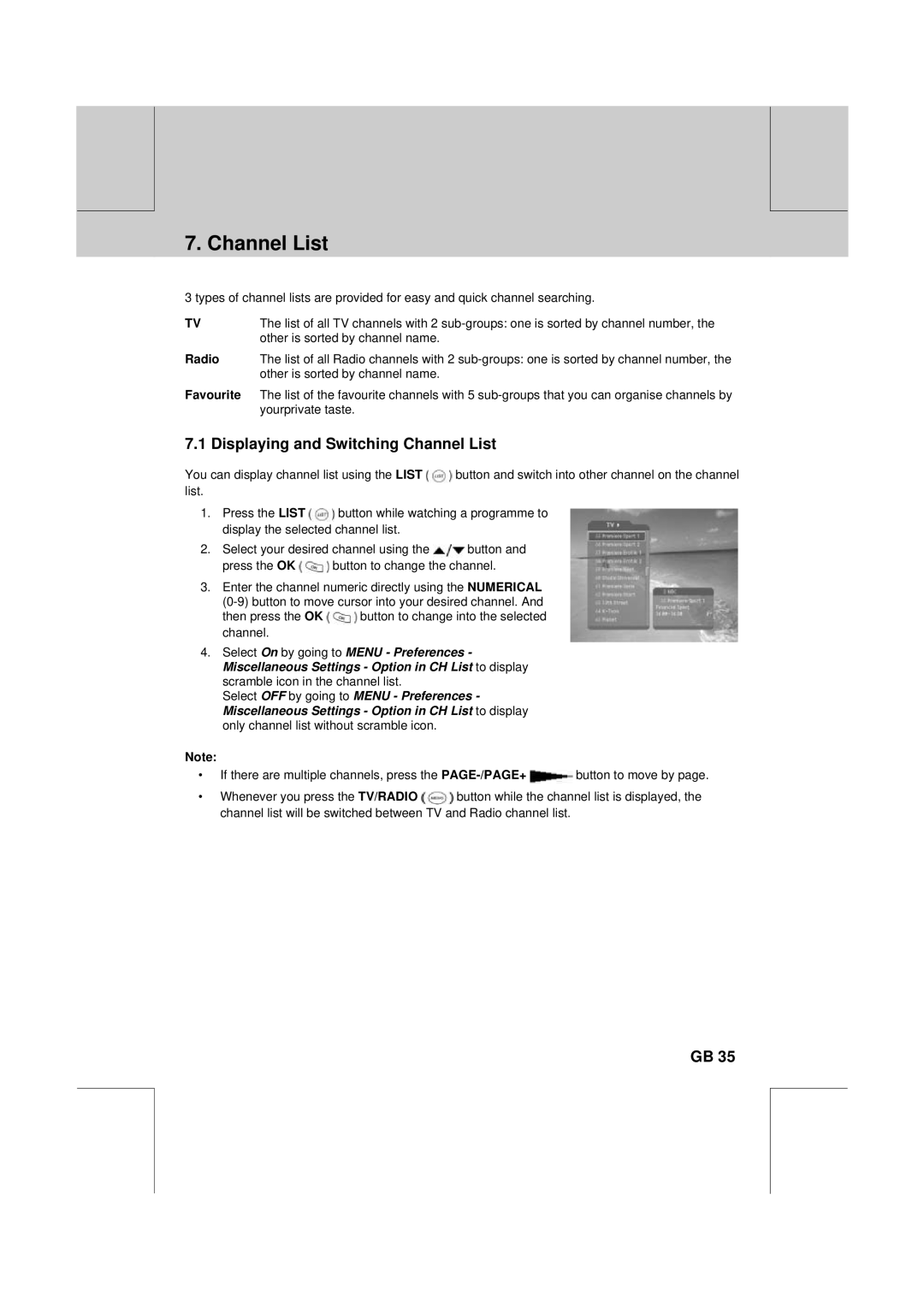 Humax PVR-8100T manual Displaying and Switching Channel List, Radio, Favourite 