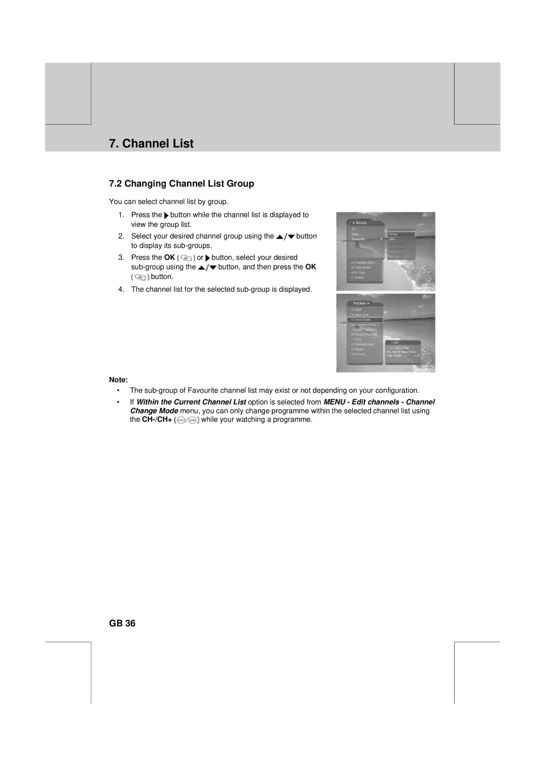 Humax PVR-8100T manual Changing Channel List Group 